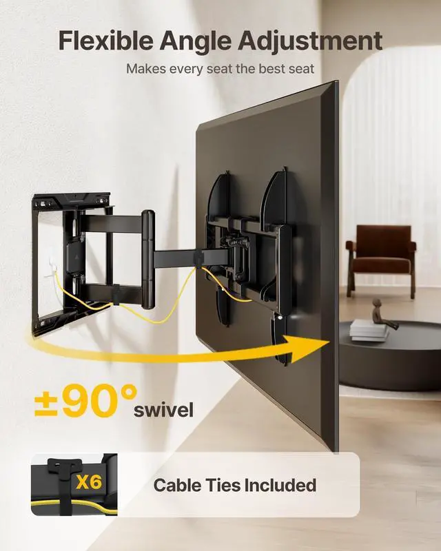 Alt view image 5 of 5 - monTEK Full Motion TV Wall Mount for 37-84 Inch TVs, TV Mount Bracket with Articulating Arms, Tool-Free Tilt & Swivel, Extension, Max VESA 600x400mm, Fits 12/16" Wood Studs, Up to 110lbs, 4X Tested