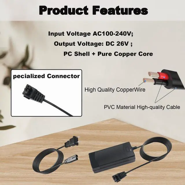 Alt view image 4 of 5 - 26V Adapter Charger for 21.6V Battery Pool Cleaner Compatible with Seauto Crab CR and Zyerch SAT30 Robotic Pool Vacuum Charger