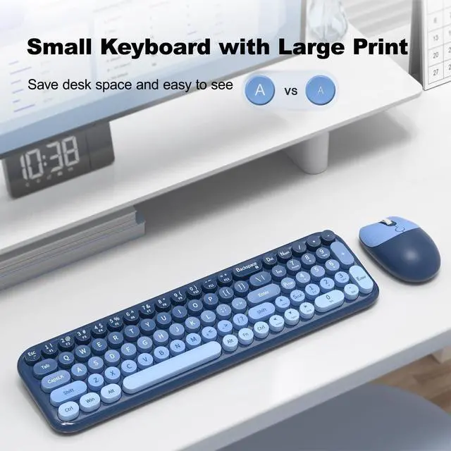 Alt view image 3 of 5 - Wireless Keyboard and Mouse Combo, Typewriter Keyboard with Compact Size, Cute Cat Shaped Mouse, USB Plug and Play for Windows, Computer, PC, Laptop, Desktop (Blue Gradient)