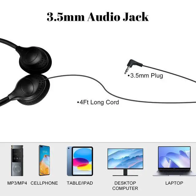 Alt view image 4 of 5 - ZHENWAY 20 Pack Class Set Headphones for Kids Students School Classroom Bulk Earphones Adjustable with 3.5 mm Jack for Library Children Adults(006 Black Headphones)