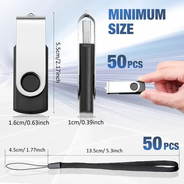Alt view image 2 of 5 - Aoriher 50 Pack USB 2.0 Flash Drives Bulk, Portable USB Thumb Drives with Lanyards, Swivel Flash Drives Thumb Drives for Office School Data Storage(Black,4gb)