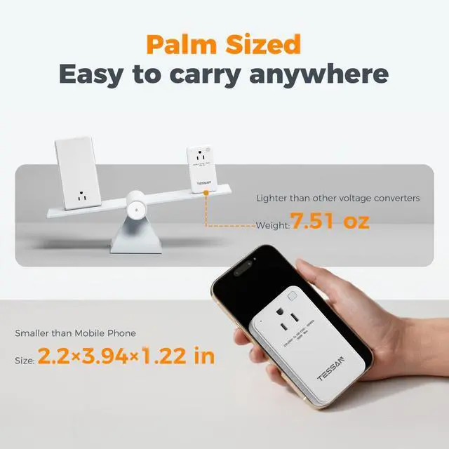 Alt view image 2 of 5 - TESSAN Compact 220V to 110V Voltage Converter US to Europe, Universal Travel Adapter with 2 AC Outlets and 2 USB (1 USB-C), 200W Small Power Converter with EU/UK/AU/IT/India Plugs for Travel