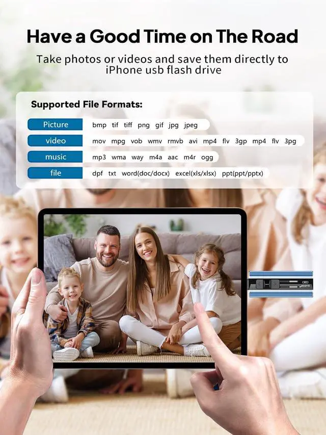 Alt view image 5 of 5 - EATOP 256GB Flash Drive Intended for iPhone iPad, USB Photo Stick for Photo & Video Backup, External Phone Memory Storage, No App Required, Compatible with iOS, Android & PC, Blue