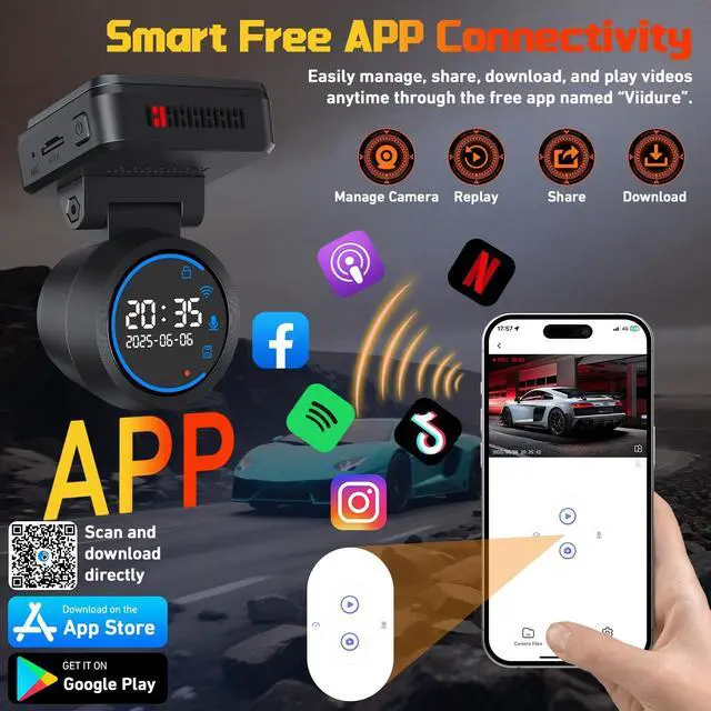 Alt view image 2 of 5 - Dash Cam Front for Cars with Built-in WiFi & APP Control, 4K Dash Camera with Free 32GB Card, 1.2" IPS Touch Screen Dash Cam with 170Wide Angle, G-Sensor, Night Vision, 24H Parking Mode Dashcam