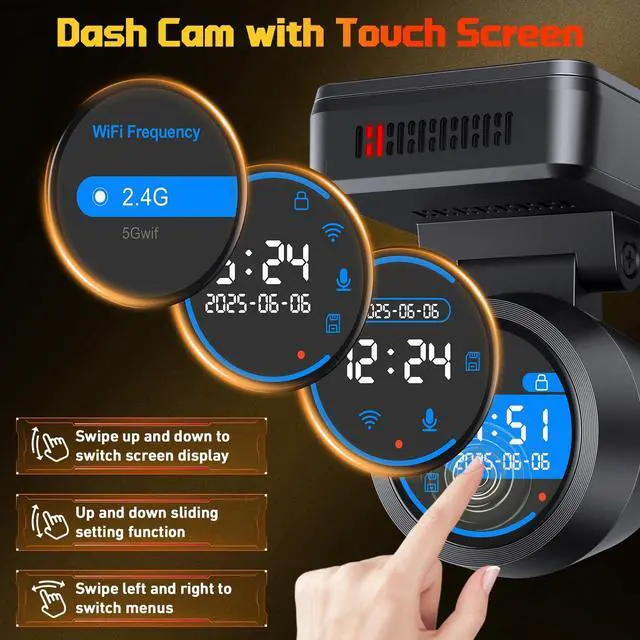 Alt view image 3 of 5 - Dash Cam Front for Cars with Built-in WiFi & APP Control, 4K Dash Camera with Free 32GB Card, 1.2" IPS Touch Screen Dash Cam with 170Wide Angle, G-Sensor, Night Vision, 24H Parking Mode Dashcam