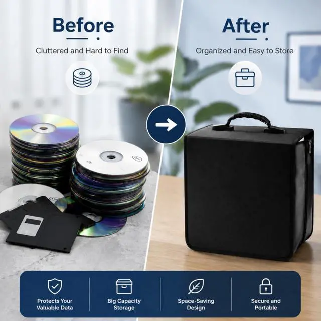 Alt view image 3 of 5 - Acshio CD DVD Case Holder, 528 Capacity CD Binder DVD Storage Holder with Zipper, Portable Large Card Media Wallet Storage Booklet Album Box for Home Office Travel Car