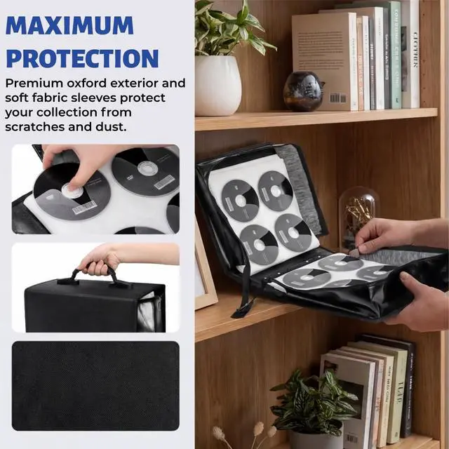 Alt view image 4 of 5 - Acshio CD DVD Case Holder, 528 Capacity CD Binder DVD Storage Holder with Zipper, Portable Large Card Media Wallet Storage Booklet Album Box for Home Office Travel Car