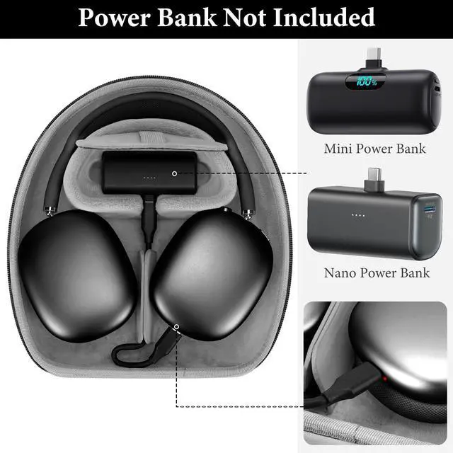 Alt view image 2 of 5 - Geekria PRO Hard Shell Headphones Case for Apple AirPods Max 2 & AirPods Max, ABS Shell with Soft Lining, Charging-Ready (Power Bank Not Included) (Black)