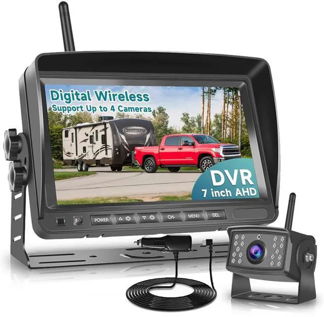 Main image of RV Wireless Backup Camera, 7" IPS Monitor +AHD Rear View Camera,Support Up to 4 Cameras DVR Image Flip, Wireless Back Up Camera 12V-36V for Truck/Trailer/RV/Camper/Excavator/Caravan