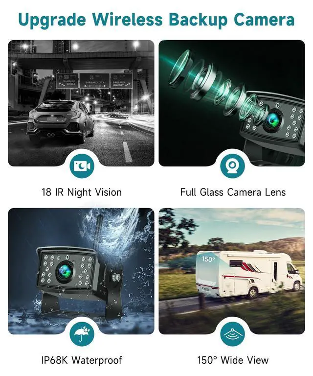 Alt view image 4 of 5 - RV Wireless Backup Camera, 7" IPS Monitor +AHD Rear View Camera,Support Up to 4 Cameras DVR Image Flip, Wireless Back Up Camera 12V-36V for Truck/Trailer/RV/Camper/Excavator/Caravan