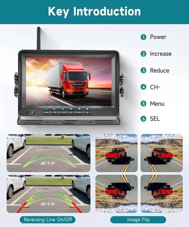 Alt view image 5 of 5 - RV Wireless Backup Camera, 7" IPS Monitor +AHD Rear View Camera,Support Up to 4 Cameras DVR Image Flip, Wireless Back Up Camera 12V-36V for Truck/Trailer/RV/Camper/Excavator/Caravan