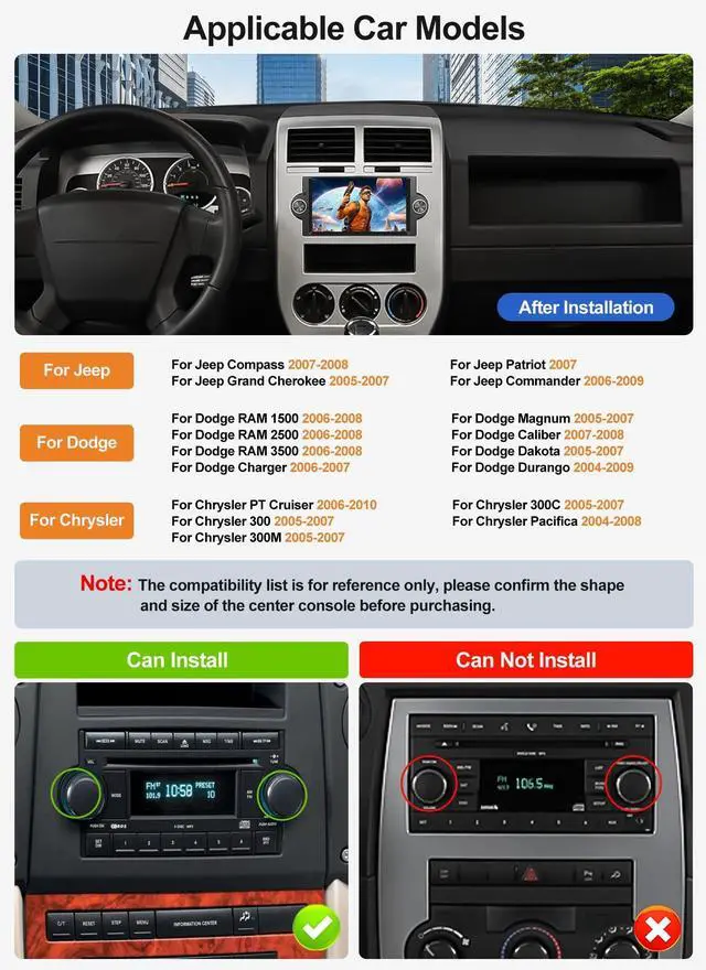 Alt view image 2 of 5 - 2G+64G Car Stereo Radio for Dodge Ram 1500 2500 3500 Durango Charger Jeep Grand Cherokee Compass Chrysler 300 with Wireless CarPlay Android Auto Android Touch Screen Radio with GPS Bluetooth Wi