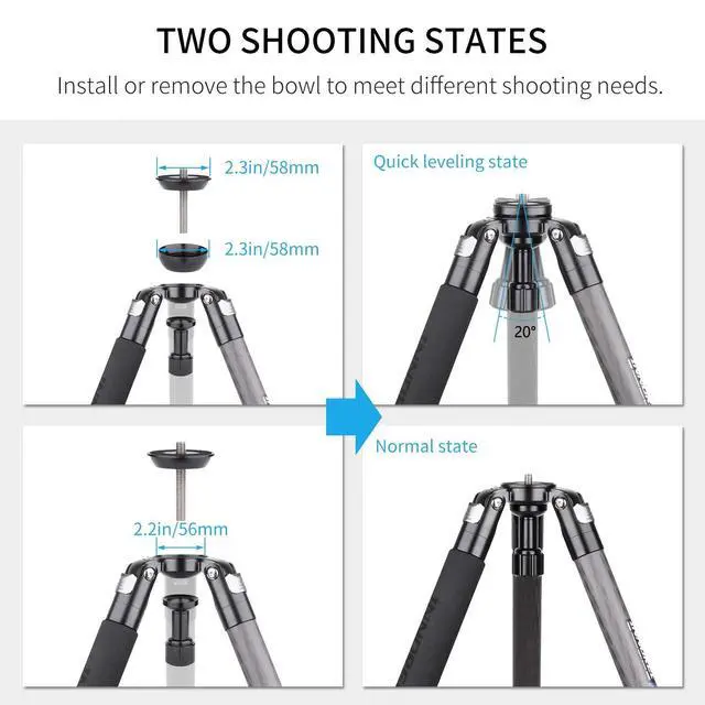 Alt view image 3 of 5 - INNOREL ST324CT/ST324CF Carbon Fiber Tripod - Max Height 160cm, Max Load 30kg, 32mm Tube Dia - Professional Birdwatching, Heavy Duty Camera Stand (Rotate Lock)