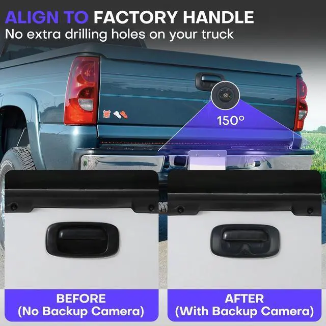 Alt view image 4 of 5 - Tailgate Handle Backup Camera for Chevrolet Chevy Silverado GMC Sierra 1500 2500 3500 HD 1999-2006 Truck Pickups Rear Reverse View Backup Camera System Waterproof Guideline 12V Power Cable RCA Plug