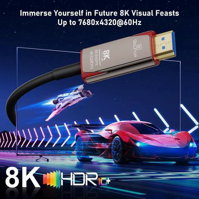 Alt view image 3 of 5 - 8K Fiber Optic HDMI 2.1 Cable 10ft, High Speed Fiber HDMI Cord 48Gbps, Long Active HDMI Cable, 48Gbps, 8K@60Hz 4K@120Hz, Dynamic HDR, eARC, HDCP 2.2&2.3, 3D, for PC, Monitor, PS5, PS4, Xbox, HDTV