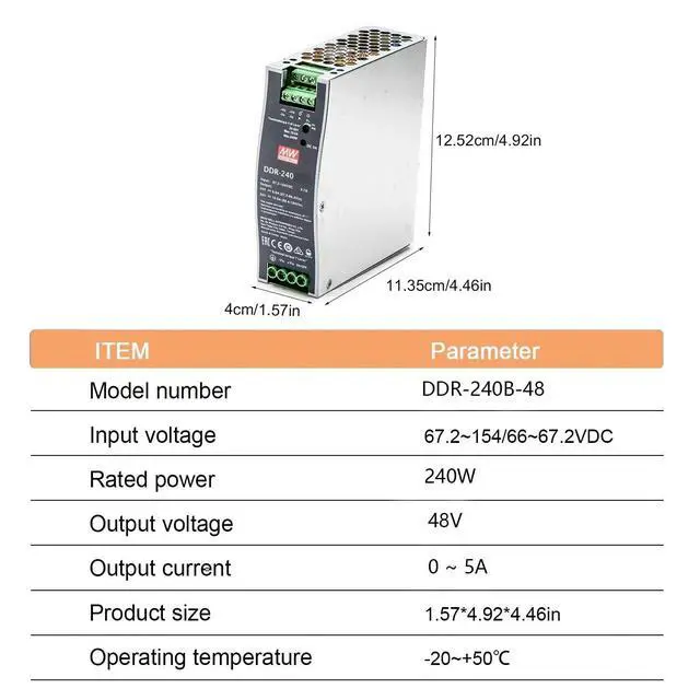 Alt view image 5 of 5 - DDR-240-48 DC DC Converter 240W 48V 5A - 250-1500Vdc Ultra-Wide Input 4KV Isolation - UL1741 Certified for PV Solar Energy - Industrial Grade
