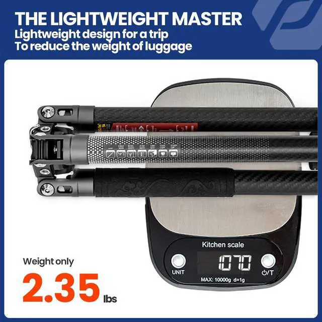Alt view image 2 of 5 - Fotopro 62" Video Camera Tripod with Fluid Head for Smooth Panning, Carbon Fiber Travel Tripod, Ultralight 2.4lbs, 11lbs Load, for Telephoto Wildlife Birding Camcorder, X-Aircross 3 Video