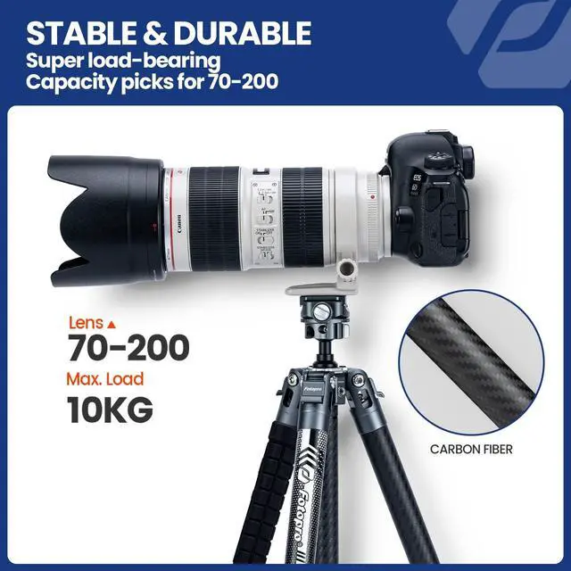 Alt view image 5 of 5 - Fotopro 62" Video Camera Tripod with Fluid Head for Smooth Panning, Carbon Fiber Travel Tripod, Ultralight 2.4lbs, 11lbs Load, for Telephoto Wildlife Birding Camcorder, X-Aircross 3 Video