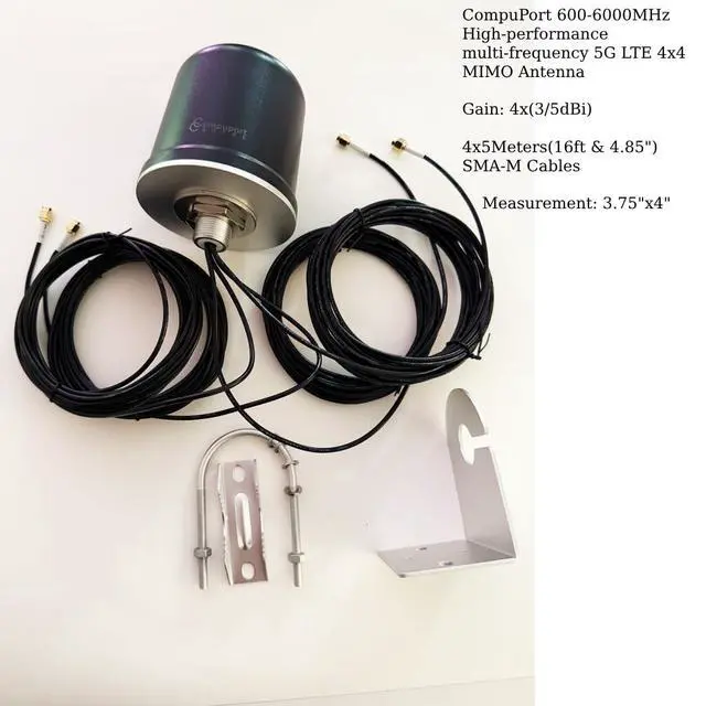 Alt view image 4 of 5 - CompuPort 5G LTE 4x4 MIMO Dome Omni-Directional Wide-Band Antenna, 600-6000MHz Frequency Range, 4x3.37' SMA-Male Cables, Black