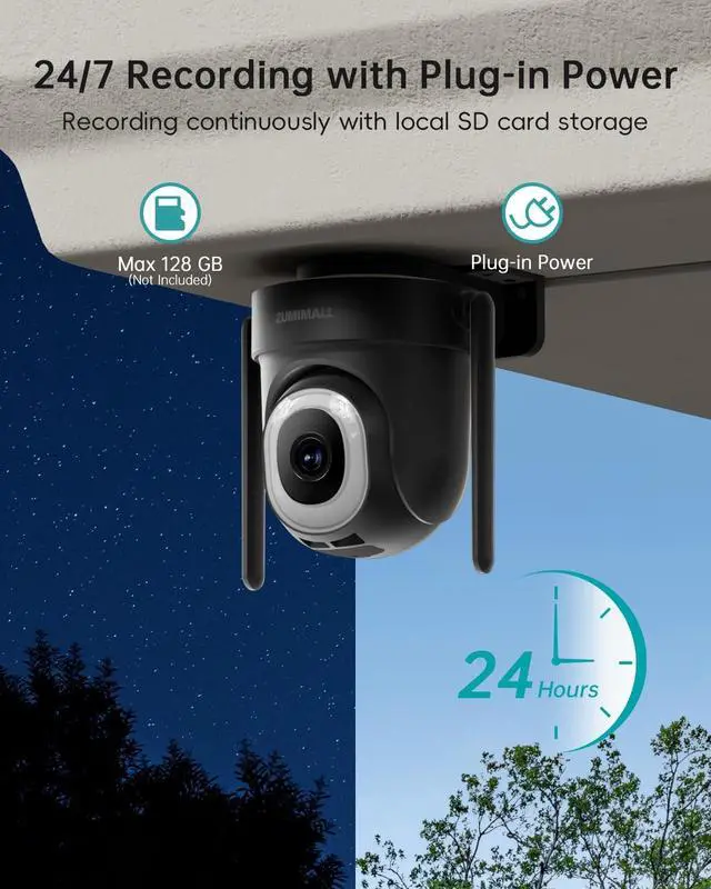 Alt view image 3 of 5 - ZUMIMALL 2.5K Wired Cameras for Home Security, 2.4G/5G WiFi Outdoor Camera, 5MP, 24/7 Recording,AI Motion Detection, Cloud & SD Card Storage, 2-Way Audio, 360 PTZ Auto Tracking, IP66-2-Pack (Black)