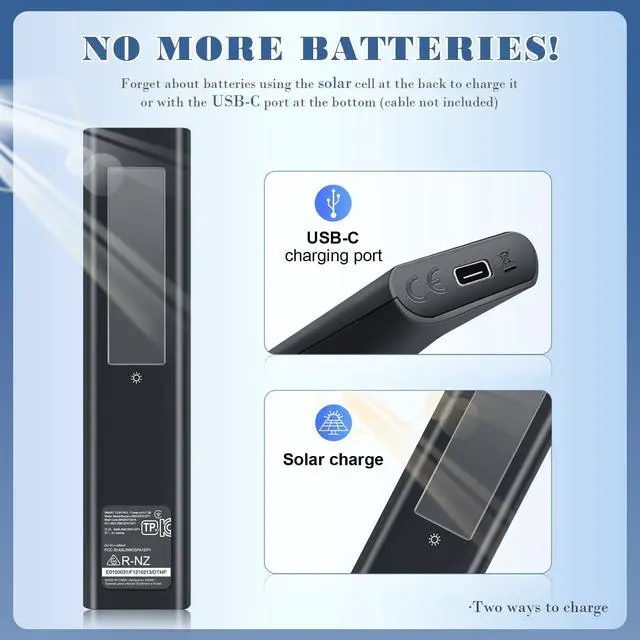 Alt view image 3 of 5 - BN59-01357A Solar Voice Remote Replacement for Samsung TV Remote with Rechargeable Solar Cell Compatible with Samsung Neo QLED S90D Crystal UHD Series 2023