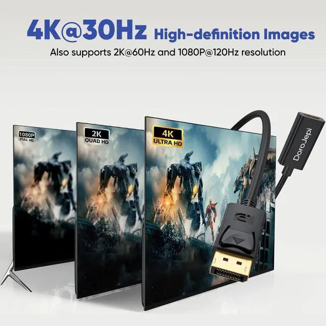Alt view image 5 of 5 - DoroJepi 4K DisplayPort to HDMI Adapter 5 Pack, Uni-Directional Display Port (DP) Male to HDMI Female Converter Compatible with Laptop/Computer/AMD/NVIDIA, Monitor/HDTV/Projector