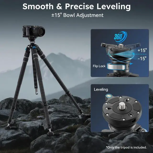 Alt view image 3 of 5 - SIRUI SVS60 Carbon Fiber Travel Tripod, 64.6" Compact Camera Tripod, Rapid One-Step Height Adjustment, Modular Design Convertible to Monopod, Max Load 8kg/17.6lbs