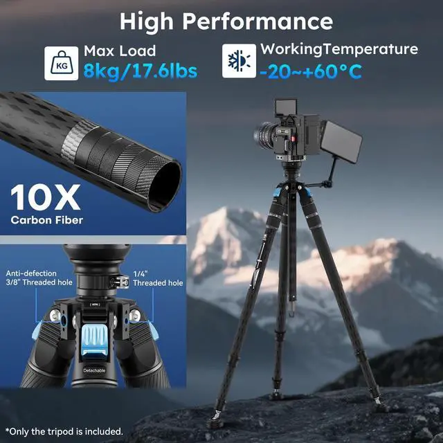 Alt view image 5 of 5 - SIRUI SVS60 Carbon Fiber Travel Tripod, 64.6" Compact Camera Tripod, Rapid One-Step Height Adjustment, Modular Design Convertible to Monopod, Max Load 8kg/17.6lbs