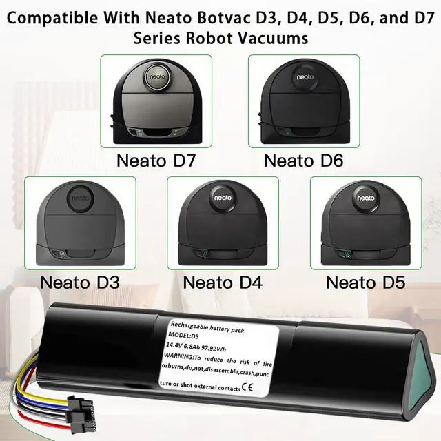 Alt view image 3 of 5 - XCZHEUNP 6800mAh Battery Replacement for Neato Botvac D7 D6 D5 D5 D4 D3 Series Robot Vacuums Cleaners