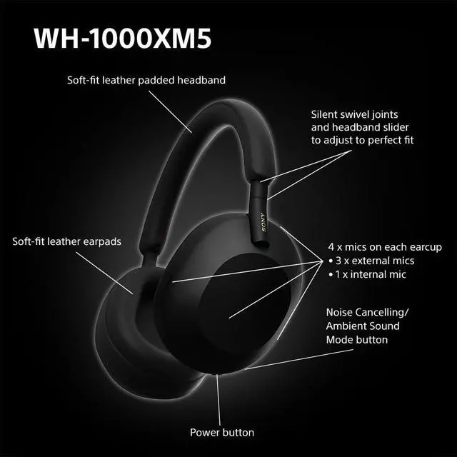 Alt view image 4 of 5 - Sony Noise Canceling Wireless Headphones - 30hr Battery Life - Over-Ear Style - Optimized for Alexa and Google Assistant - Built-in mic for Calls - WH-1000XM5B.CE7 - Limited Edition - Charcoal