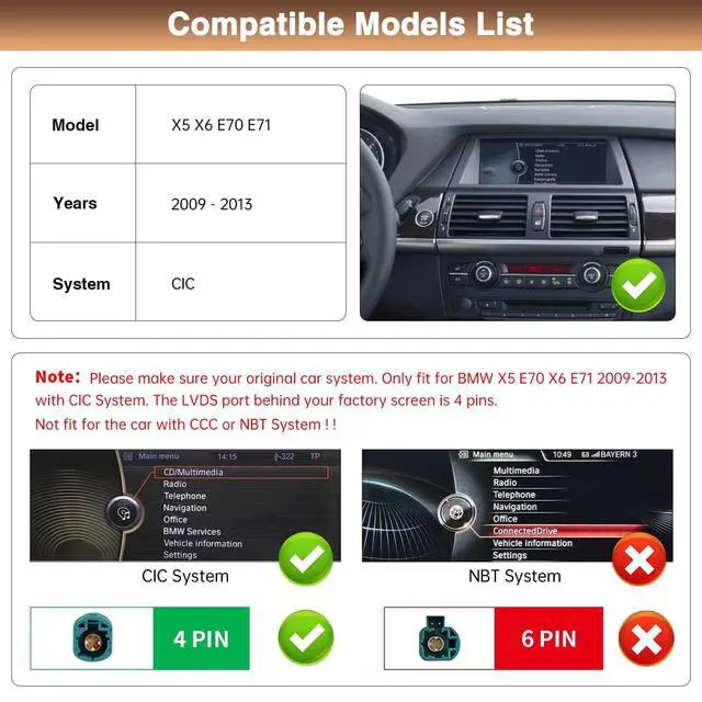 Alt view image 2 of 5 - 10.25 Inch Car Stereo Carply/Android Auto for BMW X5 E70 X6 E71 2009-2013 CIC System Car Multimedia Player Support Siri/Mirrorlink/Android Auto