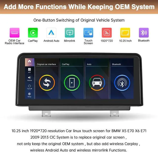 Alt view image 3 of 5 - 10.25 Inch Car Stereo Carply/Android Auto for BMW X5 E70 X6 E71 2009-2013 CIC System Car Multimedia Player Support Siri/Mirrorlink/Android Auto
