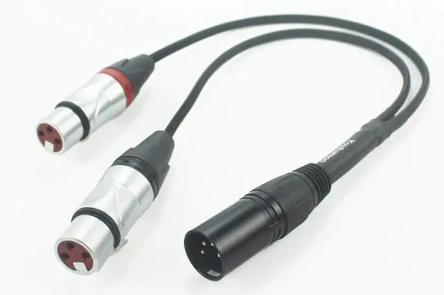 Main image of Youkamoo 4 Pin XLR Male to Dual 3 Pin XLR Female Splitter Cable 1ft Silver Plated Balanced Headphone Studio Monitor for Headphone Amp DAC