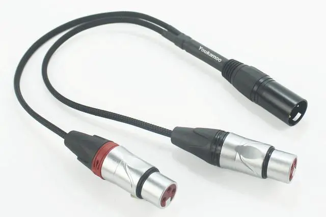 Alt view image 4 of 4 - Youkamoo 4 Pin XLR Male to Dual 3 Pin XLR Female Splitter Cable 1ft Silver Plated Balanced Headphone Studio Monitor for Headphone Amp DAC
