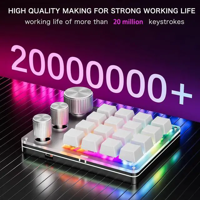 Alt view image 2 of 5 - YUEHISY Macro Pad, 16 Key Programmable Keypad with 3 Custom Knobs & 3 Layers, Compact Wired Mechanical Keyboard (White)