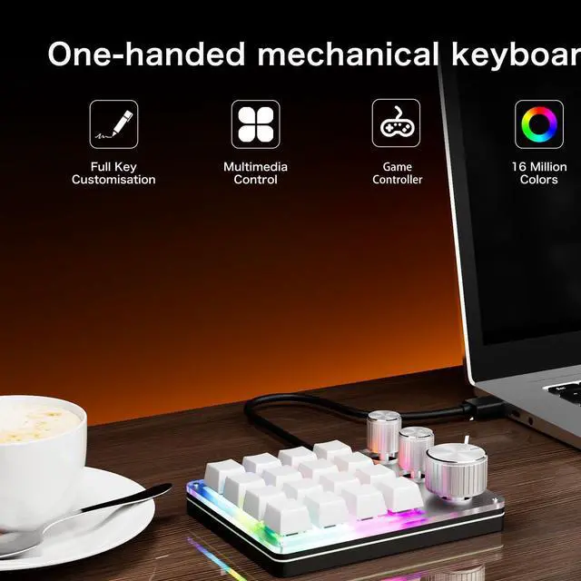 Alt view image 4 of 5 - YUEHISY Macro Pad, 16 Key Programmable Keypad with 3 Custom Knobs & 3 Layers, Compact Wired Mechanical Keyboard (White)