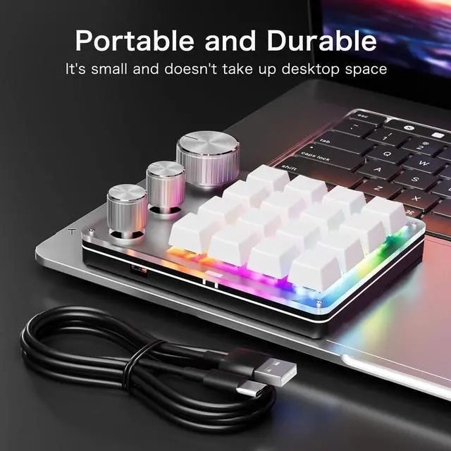 Alt view image 5 of 5 - YUEHISY Macro Pad, 16 Key Programmable Keypad with 3 Custom Knobs & 3 Layers, Compact Wired Mechanical Keyboard (White)