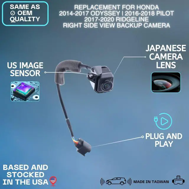 Alt view image 2 of 5 - Right Side View Backup Camera Replaces for Honda 2014 2015 2016 2017 Odyssey / 2016 2017 2018 Pilot / 2017 2018 2019 2020 Ridgeline OE Part # 36580TK8A01 36580TG7A01 36580T6ZA01
