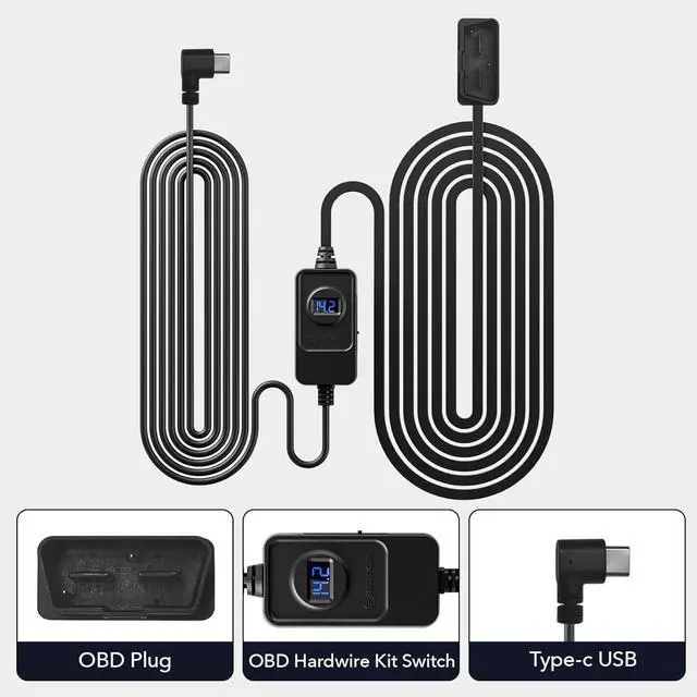 Alt view image 5 of 5 - REDTIGER Dash Cam OBD Hardwire Kit Power Cable Type USB C Port,10FT 12V-24V to 5V,for Dash Camera, Low Voltage Protection