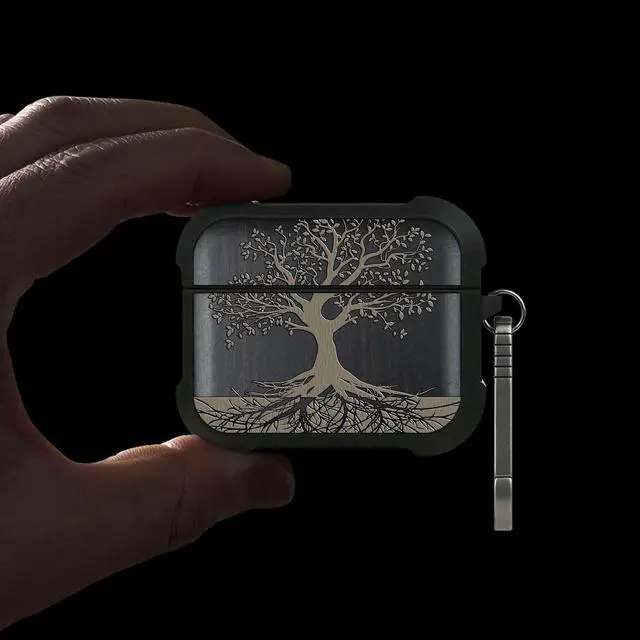 Alt view image 2 of 5 - Black Solid Wood for AirPods Pro 3 Case (2025), Rooted Tree