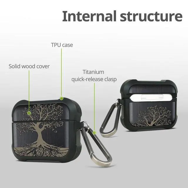 Alt view image 4 of 5 - Black Solid Wood for AirPods Pro 3 Case (2025), Rooted Tree