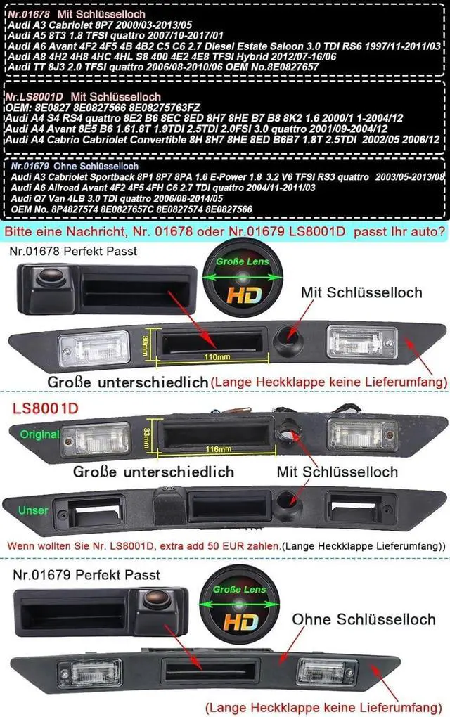 Alt view image 2 of 5 - HD CCD 1280 * 720 Pixels Rear View Vehicle Camera Trunk Handle Reverse Backup Camera Replacement for Audi A3 Cabriolet Sportback 8P1 8P7 8PA Audi A6 Allroad Avant 4F2 4F5 4FH C62.7 TDI Quattro