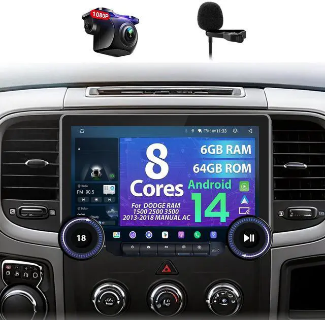 Main image of Car Radio for Dodge Ram 1500/2500/3500 13-18 Manual AC Dual Knobs, 6+64G
