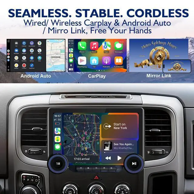Alt view image 5 of 5 - Car Radio for Dodge Ram 1500/2500/3500 13-18 Manual AC Dual Knobs, 6+64G