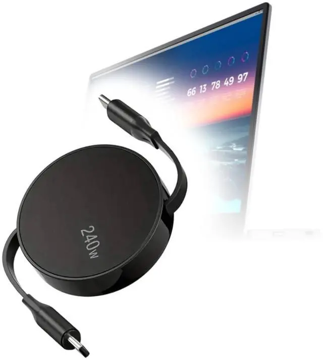 Main image of BoxWave Cable Compatible with Dell 14 Portable Monitor (C1422H) - PD miniSync (240W), Retractable PD 240W Portable USB Type-C Cable - Jet Black