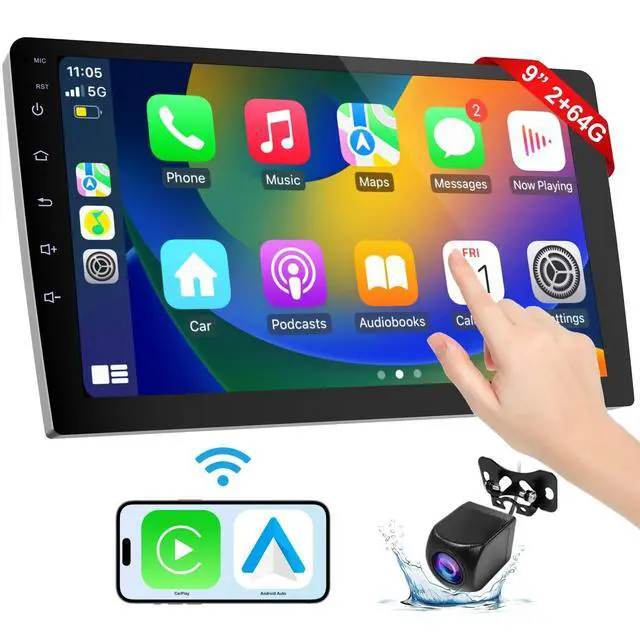 Alt view image 2 of 5 - Haudio Carplay Screen for Car, 9 inch Wireless CarPlay & Android Auto,Backup Camera,Double Din Car Stereo,GPS Navigation, ZLink,Audio Receivers, Music Player (9 inch)