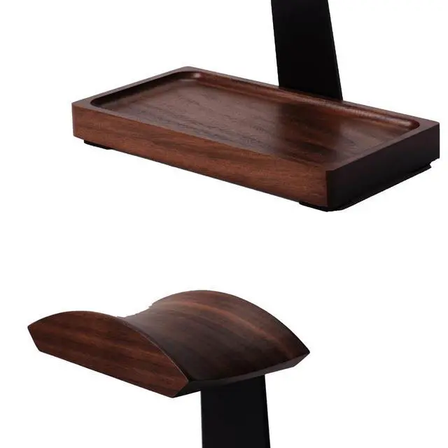 Alt view image 3 of 5 - NIRVASH Walnut Headphone Stand, Wooden Headset Stand for Desk, Wood Gaming Headphone Holder with Storage Base for Airpod max, Bose, Razer, Sennheiser, Jabra, JBL, AKG, Vintage Gift for Men, Bla