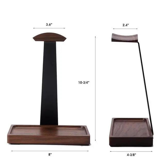 Alt view image 4 of 5 - NIRVASH Walnut Headphone Stand, Wooden Headset Stand for Desk, Wood Gaming Headphone Holder with Storage Base for Airpod max, Bose, Razer, Sennheiser, Jabra, JBL, AKG, Vintage Gift for Men, Bla