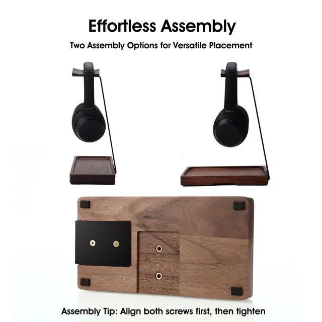 Alt view image 5 of 5 - NIRVASH Walnut Headphone Stand, Wooden Headset Stand for Desk, Wood Gaming Headphone Holder with Storage Base for Airpod max, Bose, Razer, Sennheiser, Jabra, JBL, AKG, Vintage Gift for Men, Bla