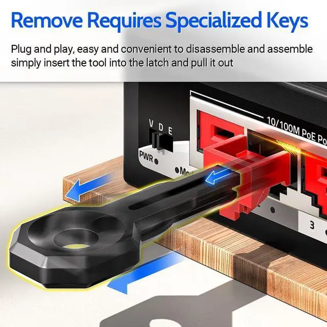 Alt view image 4 of 5 - AMPCOM RJ45 Port Lock 100-Pack 3-Point Tamper-Proof Blocker w/ 2 Keys Black